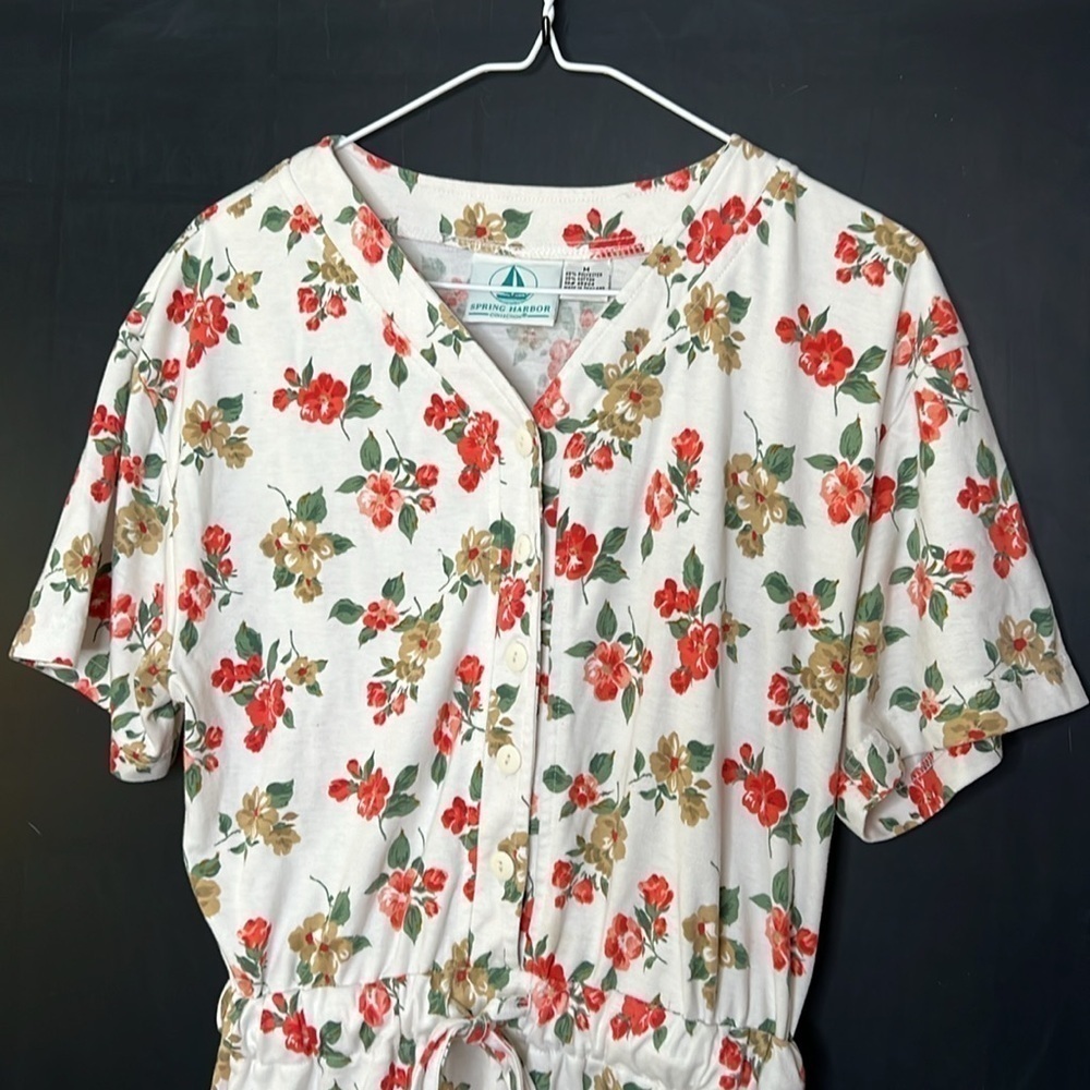 Spring Harbor Women Size M Floral Romper Button Up Tie Vintage - Picture 2 of 5